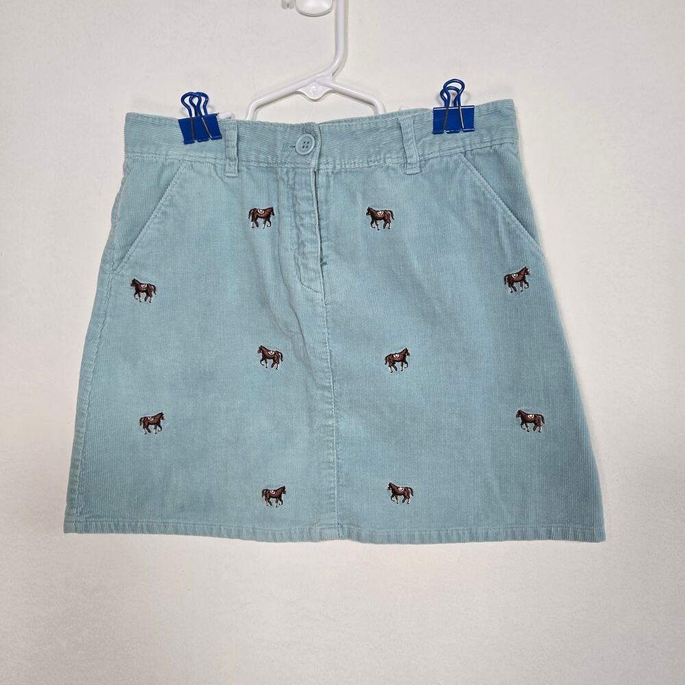 E. Land  Girls Light Blue Corduroy Skirt With Embroidered Horses. Size 12.